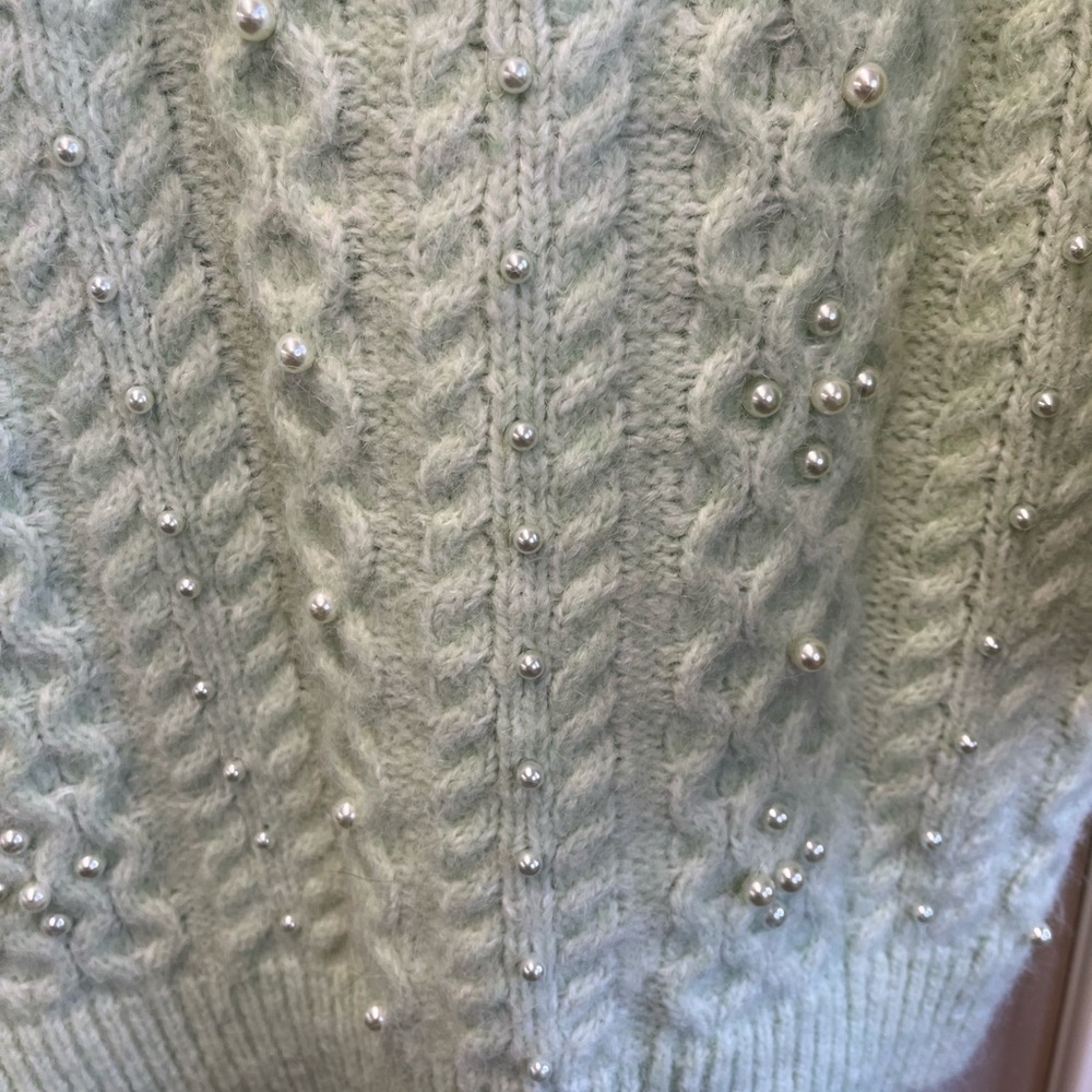 Zara Mint Green Sweater with Pearl Detailing- holiday perfect ! size small euc - Picture 13 of 15